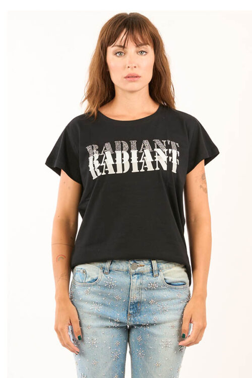 REMERA CON ESTAMPA VINILO Y STRASS RADIANT