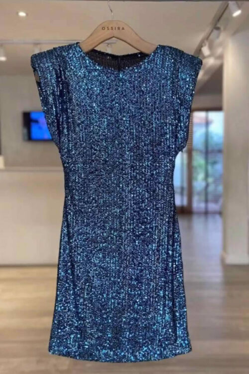 VESTIDO CORTO DE LENTEJUELAS CON HOMBRERAS