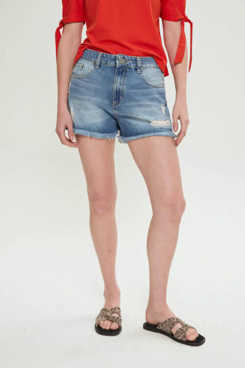 SHORT DENIM DESFLECADO CON ROTURAS