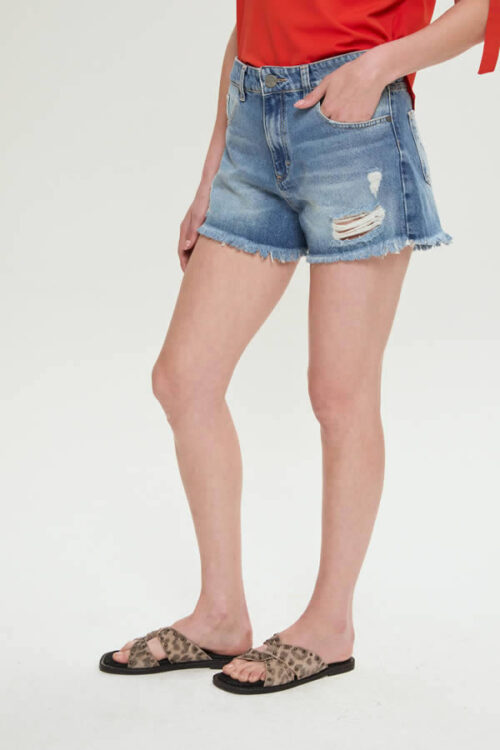 SHORT DENIM DESFLECADO CON ROTURAS