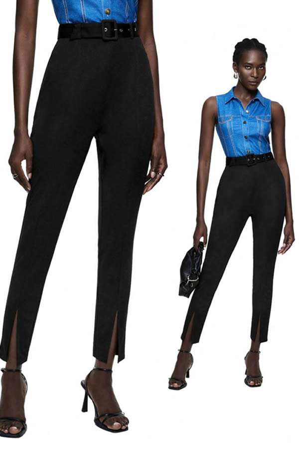 SHEIN MAIJA PANTALÓN DE TIRO ALTO CON TAJO EN BOTAMANGA